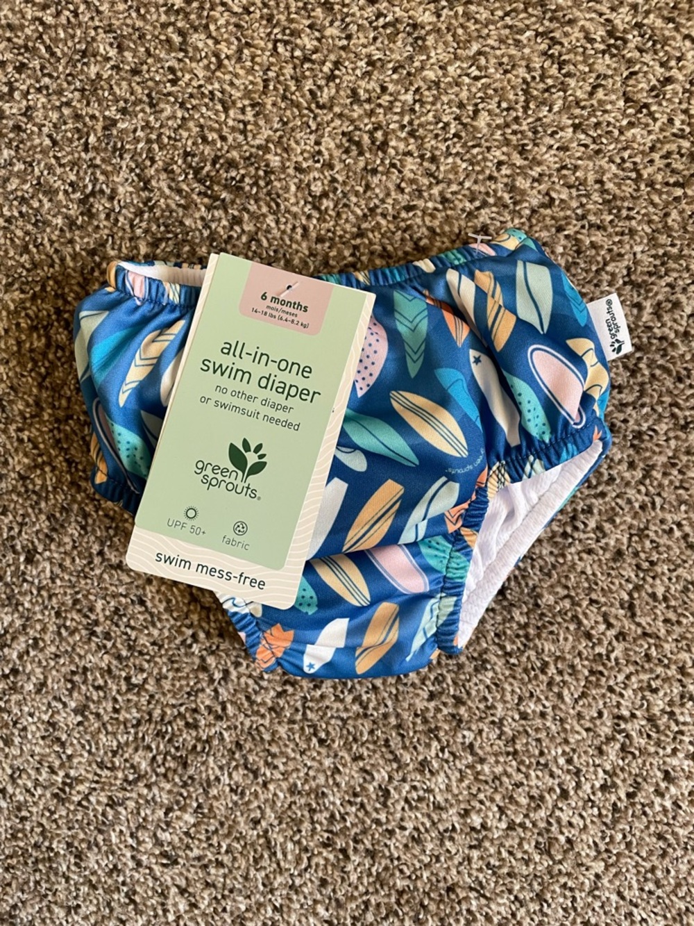 Green Sprouts Blue Surfboard Print All-in-One Swim Diaper - 6 Months